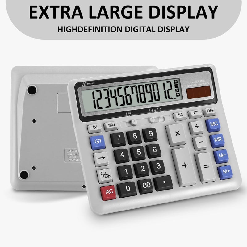 Desk Calculator 12 Digit with Big Buttons, Desktop Dual Power Calculator with Large Display for Office, School, Home - Image 5