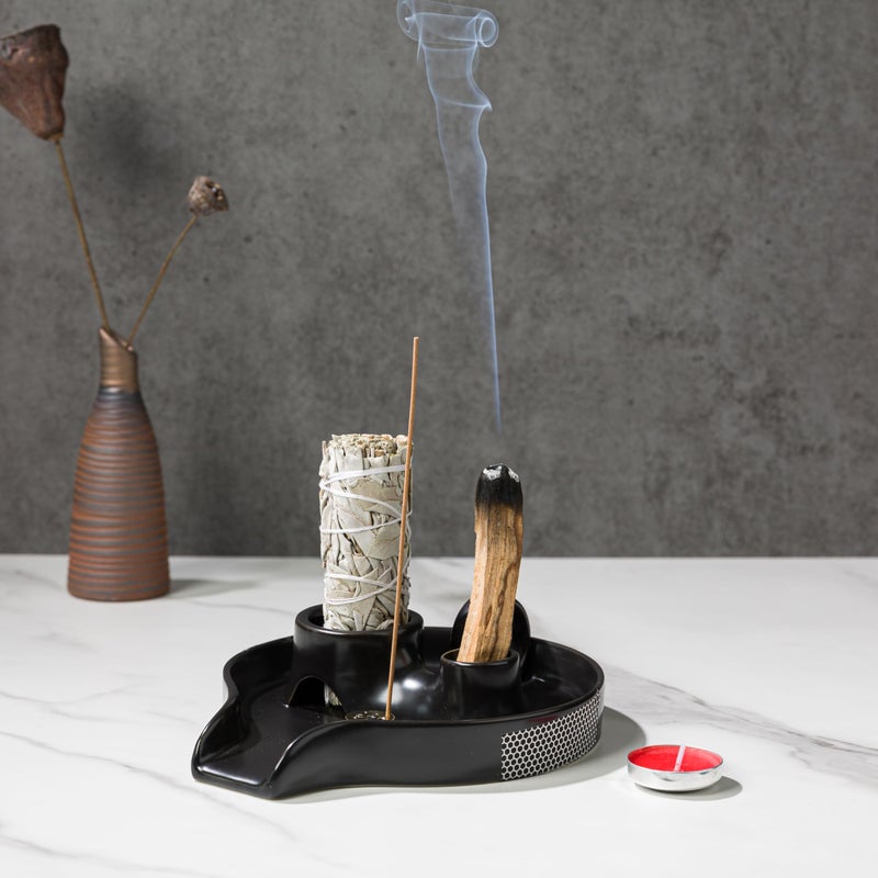 YIASSON Palo Santo Holder Sage Holder Ceramic 4 in 1 Incense Burner Sage Burning Bowl Palo Santo Stick Burner for Altar Home Witch Decor Meditation Gift Home CleaningBlessing