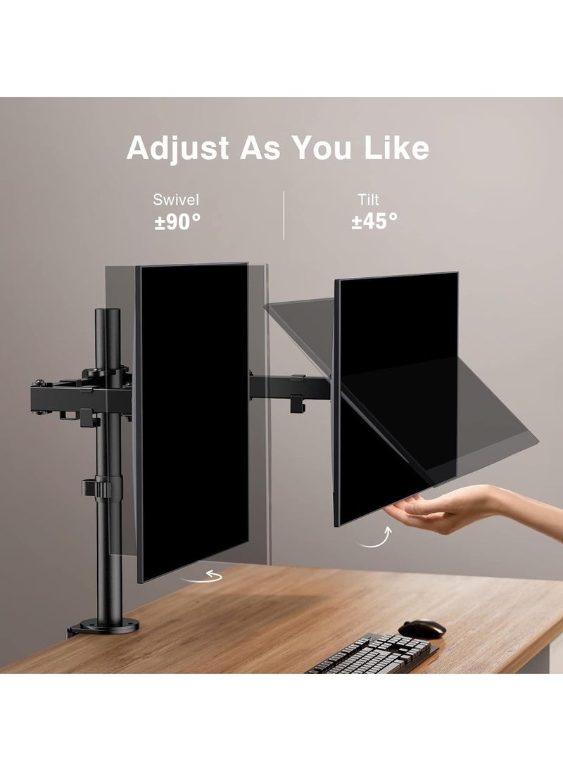 Generic Dual Monitor Mount for 15" to 30" Screens, Dual Monitor Arm with Comfortable Viewing Angle, Dual Monitor Mount - Tilt & Adjustable ±45° / Swivel 180° / Swivel 360° / VESA 75/100mm  - Image 2