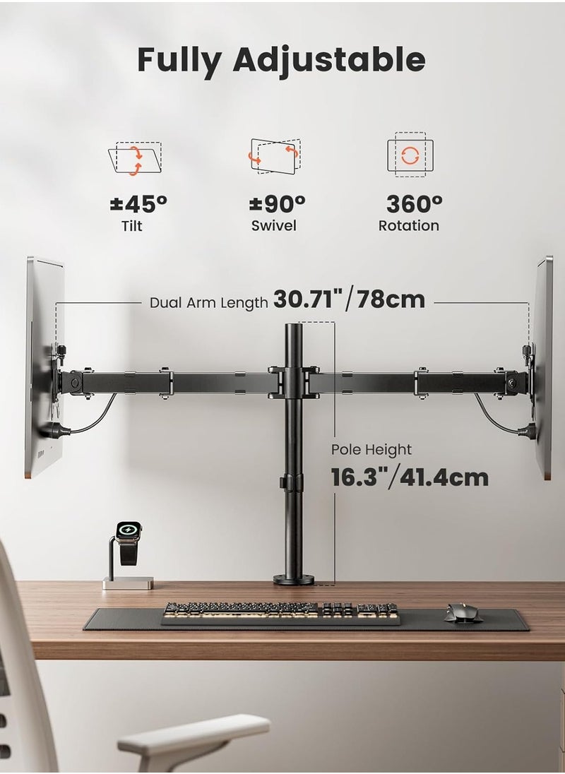 Generic Dual Monitor Mount for 15" to 30" Screens, Dual Monitor Arm with Comfortable Viewing Angle, Dual Monitor Mount - Tilt & Adjustable ±45° / Swivel 180° / Swivel 360° / VESA 75/100mm  - Image 3