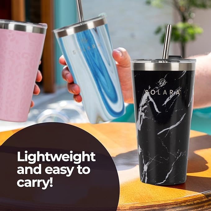 SOLARA Tumbler with lid and Straw 475ml, Double Wall Insulated Stainless Steel Coffee Tumbler, Travel Mug with Lid, Hot and Cold Coffee Mug with lid for Office, Home and Travel -Black Leopard - Image 2
