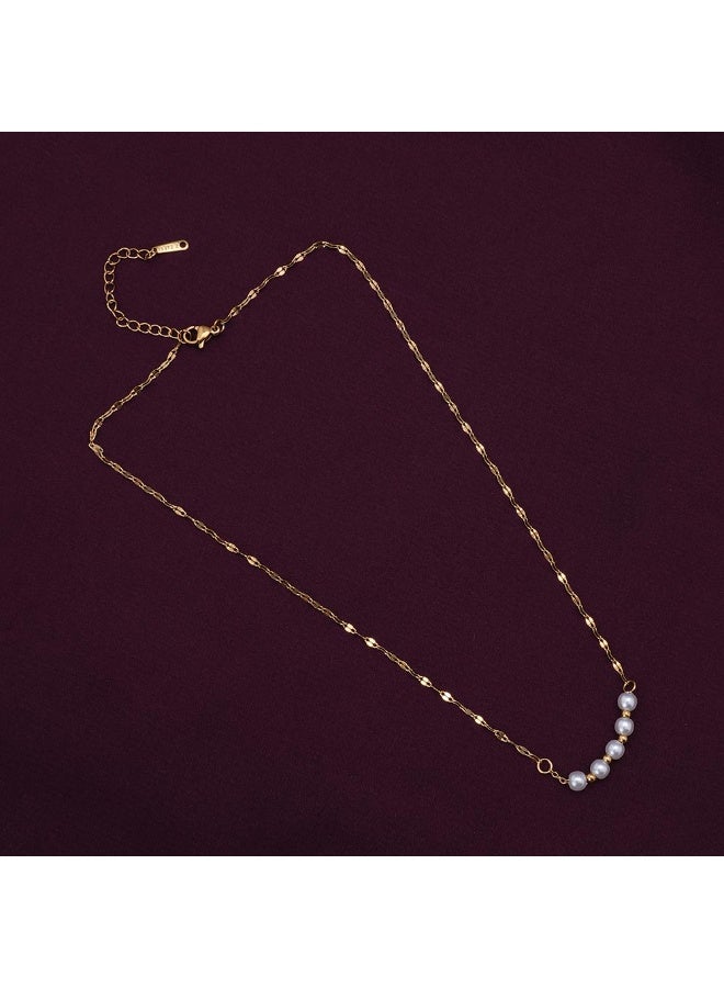PALMONAS 18k Gold Tone Plated Pearl Lip Chain Necklace
 for Women - Image 2
