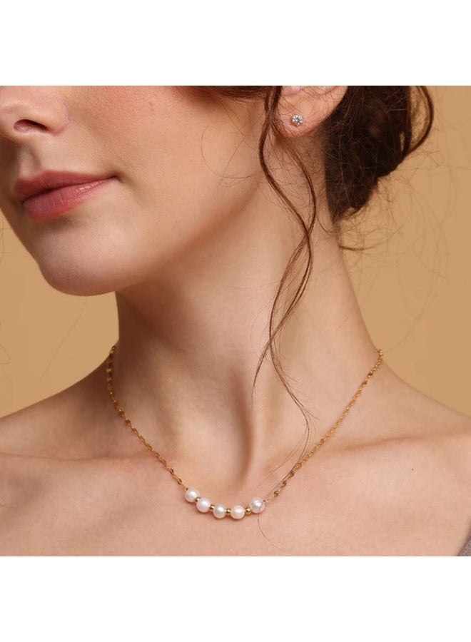 PALMONAS 18k Gold Tone Plated Pearl Lip Chain Necklace
 for Women - Image 3