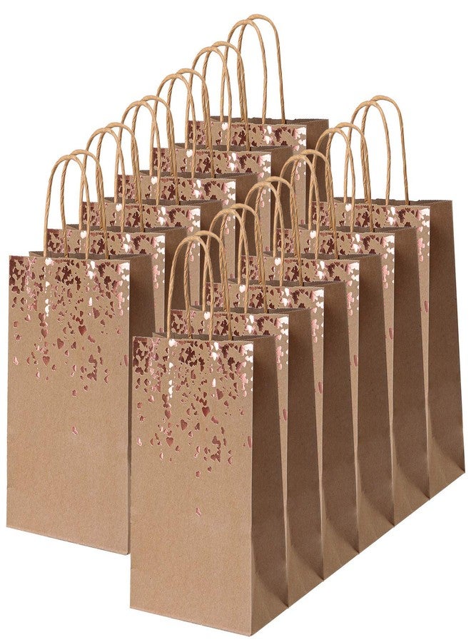 Cooraby 18 Pieces Brown Paper Bags Bronzing Kraft Gift Bags With Handles 6.3 x 3.1 x 8.6 Inch Party Favor Treat Bags for Bride Birthday Hen Wedding Parties Keepsake Night Celebrations (Brown - Image 1