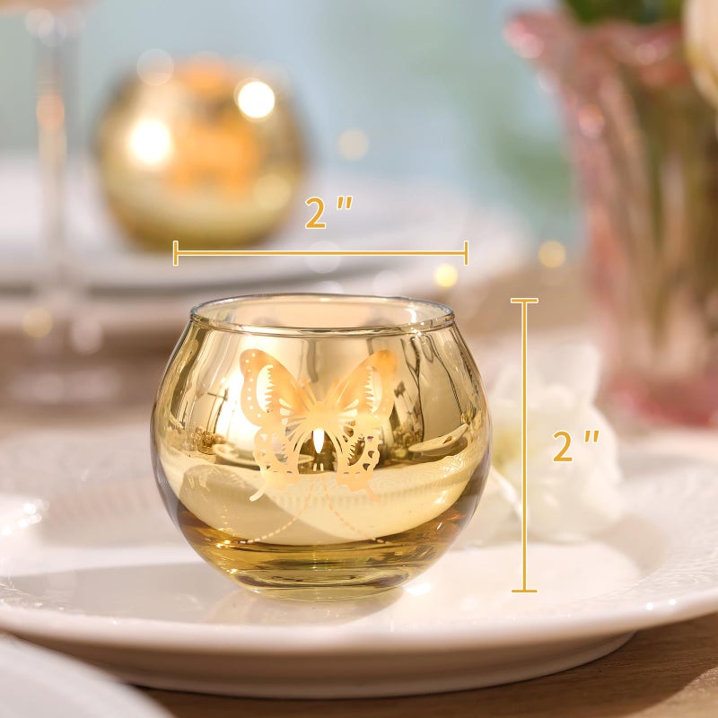 Lanttu Gold Votive Candle Holders Set, 12 PCS Tea Lights Candle Holder Decorative Bulk with Butterfly Pattern, Candle Holders for Wedding, Birthday, Anniversary, Parties, and Holiday Decorations - Image 4