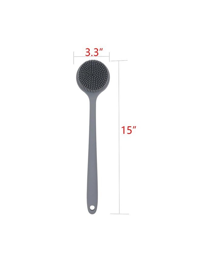 DNC Silicone Back Scrubber for Shower Bath Body Brush with Long Handle (Gray) - Image 5