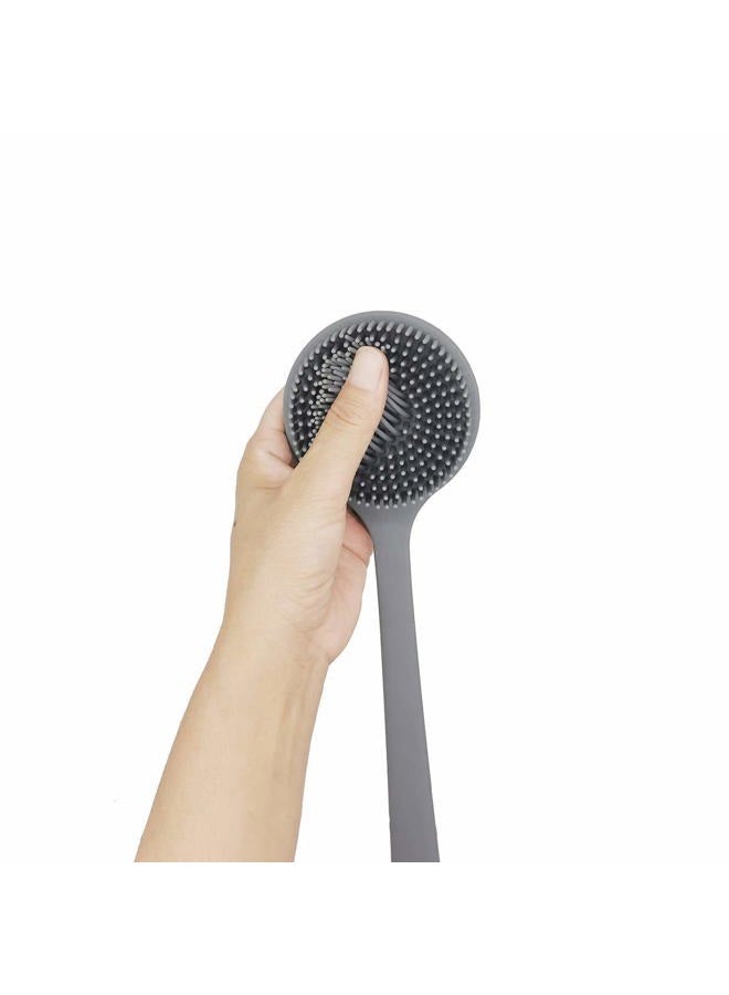 DNC Silicone Back Scrubber for Shower Bath Body Brush with Long Handle (Gray) - Image 4