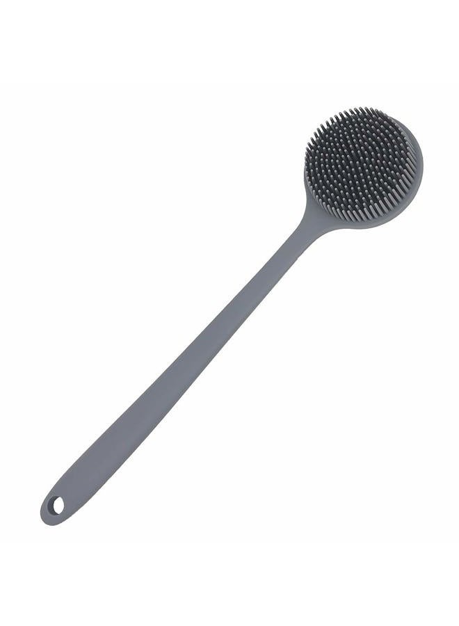 DNC Silicone Back Scrubber for Shower Bath Body Brush with Long Handle (Gray) - Image 1