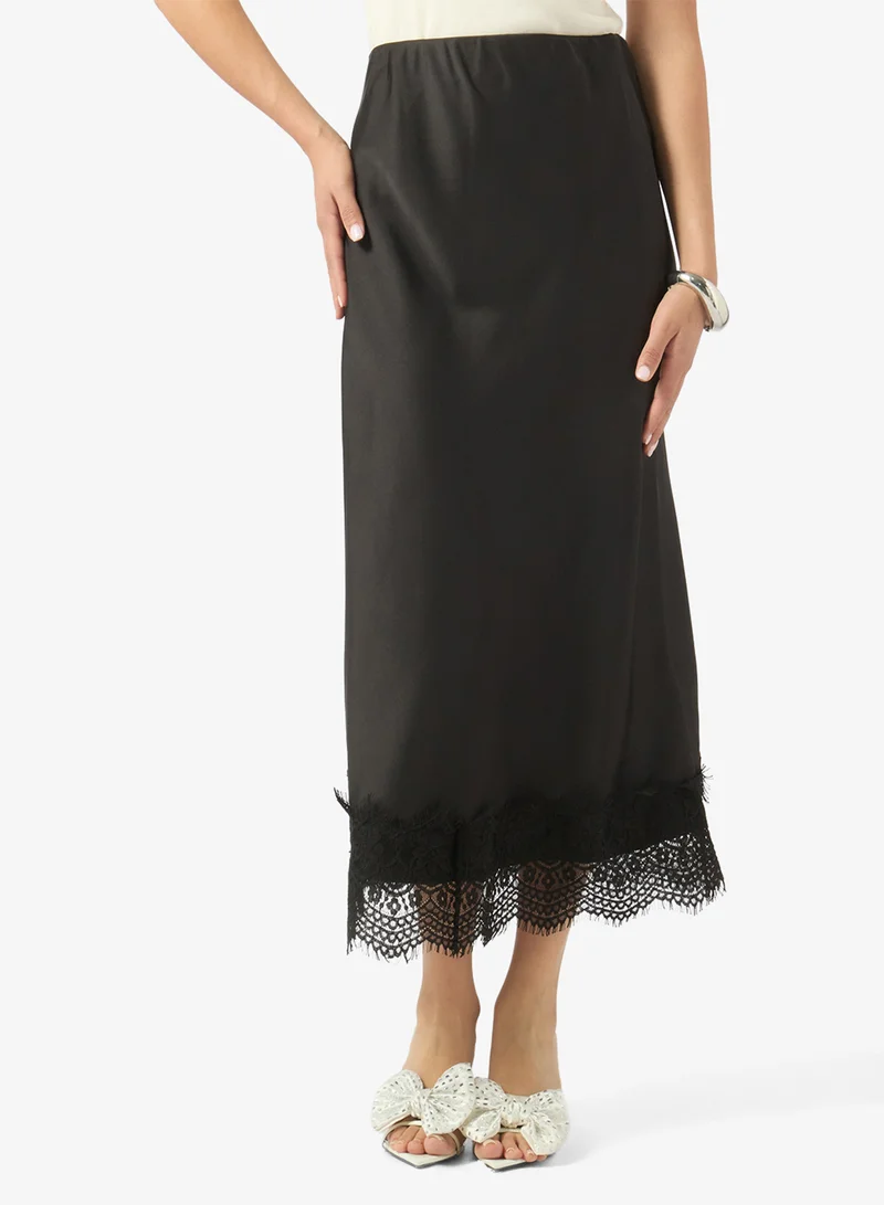 Ginger Satin Skirt with Lace Hem