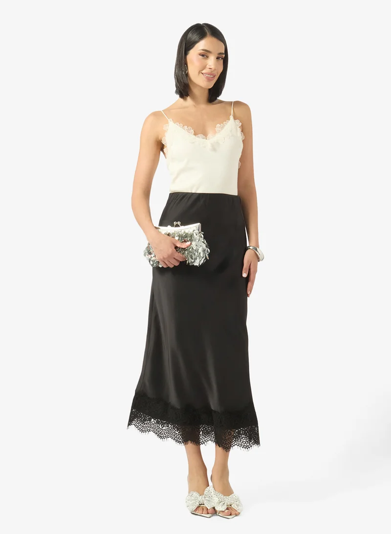 Ginger Satin Skirt with Lace Hem