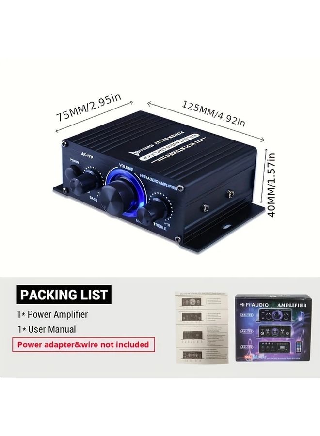 2 Channel Mini Car Audio Amplifier 400W Peak Power with Bass Boost Treble Control RCA Noise Filter - Image 2