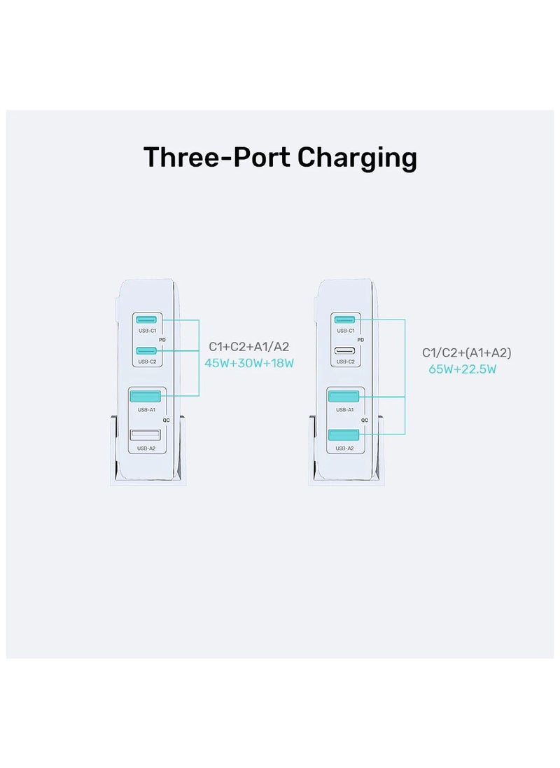 UNITEK - Unitek P1229AWH Slim Compact Charging Station 100W ( 4-in-1 Desktop GaN Charger (2*USB-C PD + 2*USB-A QC3.0), with 1.5M Power Cord. - Image 1