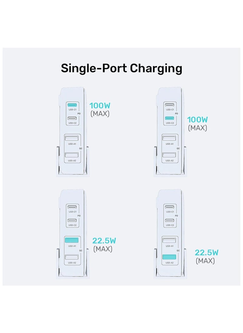 UNITEK - Unitek P1229AWH Slim Compact Charging Station 100W ( 4-in-1 Desktop GaN Charger (2*USB-C PD + 2*USB-A QC3.0), with 1.5M Power Cord. - Image 1