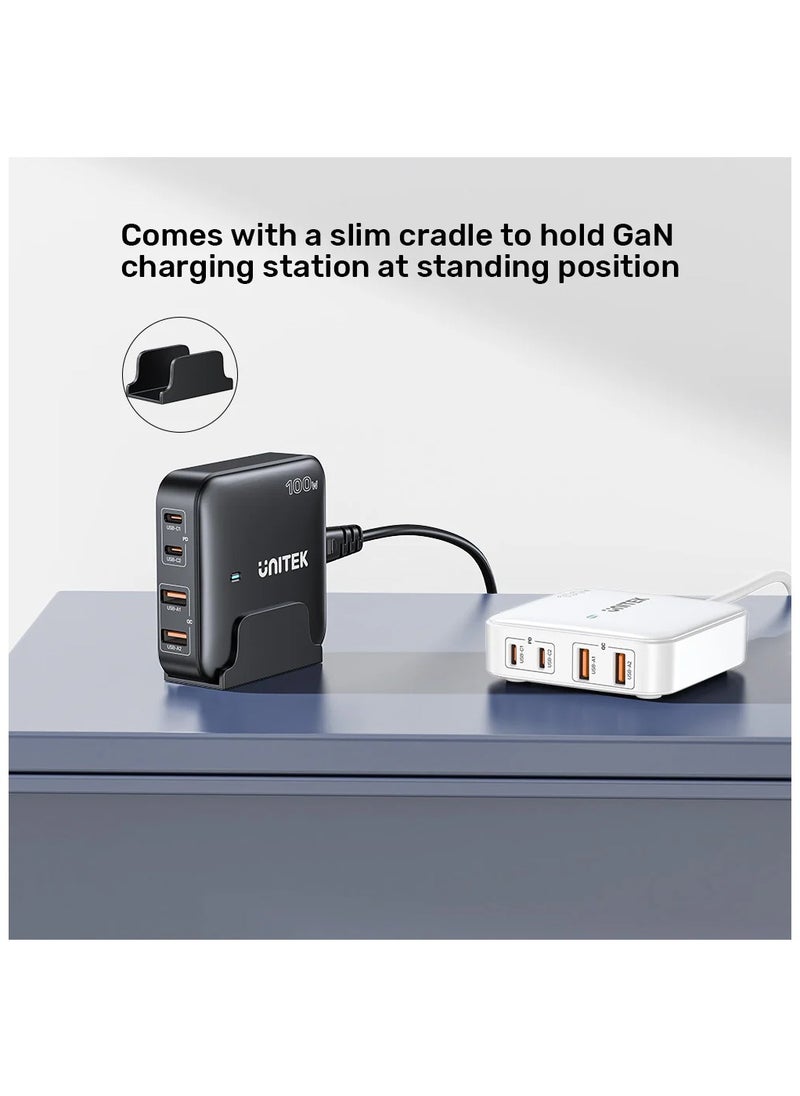 UNITEK - Unitek P1229AWH Slim Compact Charging Station 100W ( 4-in-1 Desktop GaN Charger (2*USB-C PD + 2*USB-A QC3.0), with 1.5M Power Cord. - Image 1