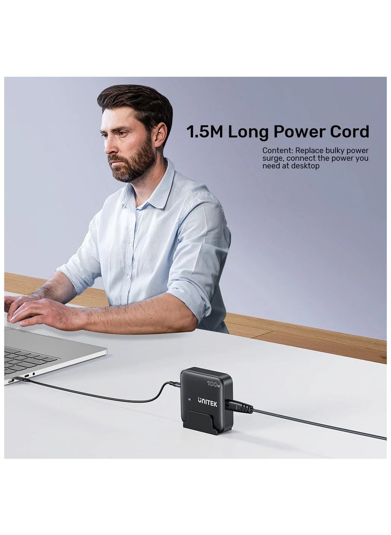 UNITEK محطة شحن Unitek P1229AWH رفيعة ومدمجة بقوة 100 وات (شاحن GaN سطح المكتب 4 في 1 (2*USB-C PD + 2*USB-A QC3.0)، مع سلك طاقة 1.5 متر.  - Image 5