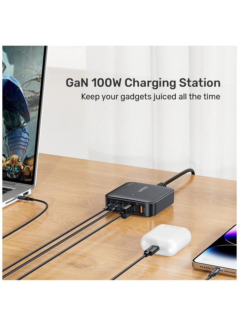 UNITEK Unitek P1229AWH Slim Compact Charging Station 100W ( 4-in-1 Desktop GaN Charger (2*USB-C PD + 2*USB-A QC3.0), with 1.5M Power Cord.  - Image 3