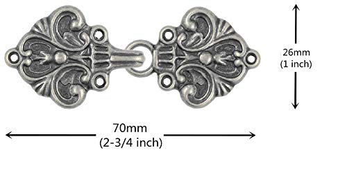 Bezelry 4 Pairs Fleur De Lis Cape or Cloak Clasp Fasteners. 70mm x 26mm. Fastened. Sew On Hooks and Eyes Cardigan Clip (Gray Silver) - Image 2