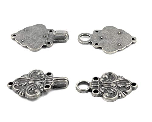 Bezelry 4 Pairs Fleur De Lis Cape or Cloak Clasp Fasteners. 70mm x 26mm. Fastened. Sew On Hooks and Eyes Cardigan Clip (Gray Silver) - Image 3