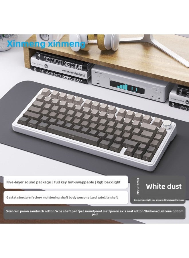 Bluetooth Rgb Girls E-Sports Customized 5 Three-Mode Silent Axis Hot-Swappable Gaming Wireless Mechanical Keyboard M7-Color:Black Plum Axis-white Microdust-three-mode - Image 1