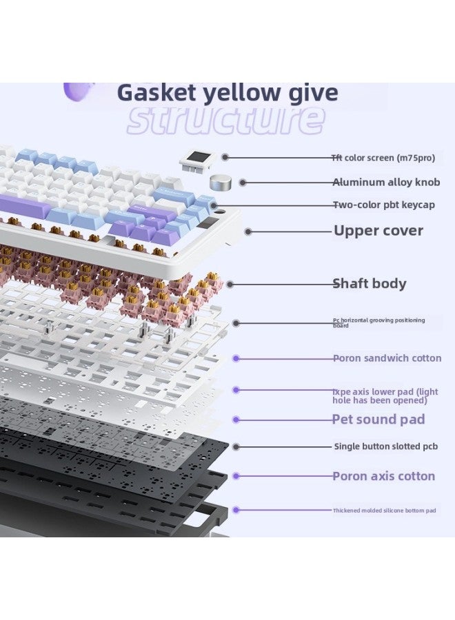 Bluetooth Rgb Girls E-Sports Customized 5 Three-Mode Silent Axis Hot-Swappable Gaming Wireless Mechanical Keyboard M7-Color:Black Plum Axis-white Microdust-three-mode - Image 3