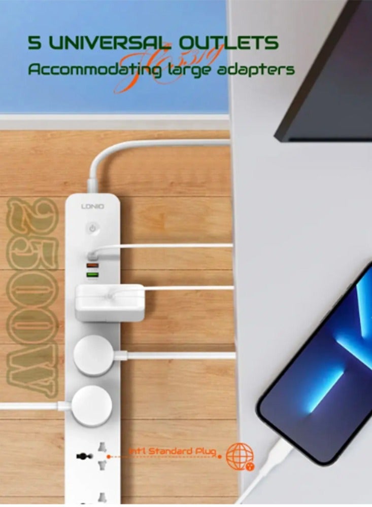 لدنيو مشترك طاقة مع منافذ شحن USB، SC5319، محول سفر عالمي، سلك تمديد 2 متر، محول قابس مقبس الطاقة - Image 3