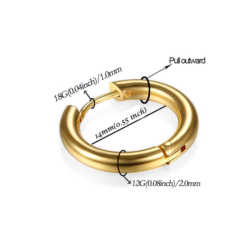 Gabry&jwl 316L Surgical Stainless Steel Huggie Hoop Earrings 8mm Gold Hypoallergenic Earrings Hoop Cartilage Helix Lobes Hinged Sleeper Earrings For Men Women(B01:8mm Gold(THK 2.0mm)) - Image 2