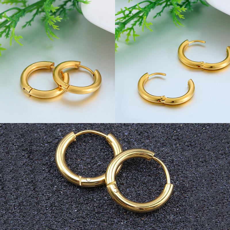 Gabry&jwl 316L Surgical Stainless Steel Huggie Hoop Earrings 8mm Gold Hypoallergenic Earrings Hoop Cartilage Helix Lobes Hinged Sleeper Earrings For Men Women(B01:8mm Gold(THK 2.0mm)) - Image 3