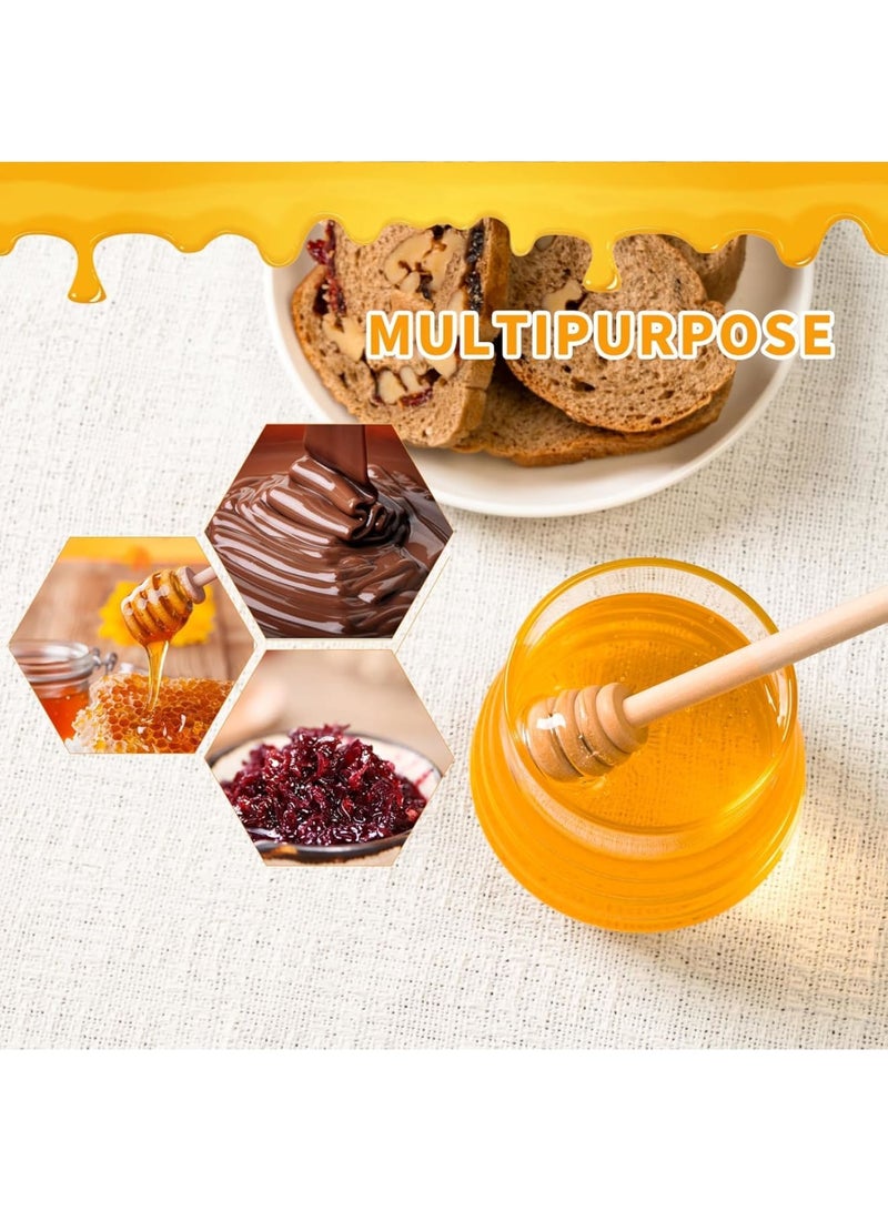 SYOSI Glass Honey Jar, Heat Resistant Honey Pot with Wooden Lid Dipper and Coaster, Wide Mouth Glass Syrup Dispenser for Kitchen Storage, Clear 9.5OZ Honey Container for Home Tea Breakfast Use - Image 4