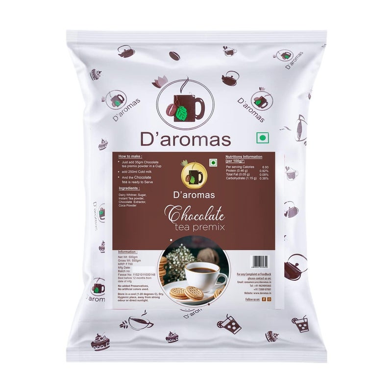 D'aromas 4.5kg Chocolate Premix Tea Powder, Instant Chocolate Premix Tea, Chocolate Flavour, Ready to Drink Tea for Vending Machine, Home, Canteen, Hotel Etc (Each 500gm) (Pack Of 9) - Image 1