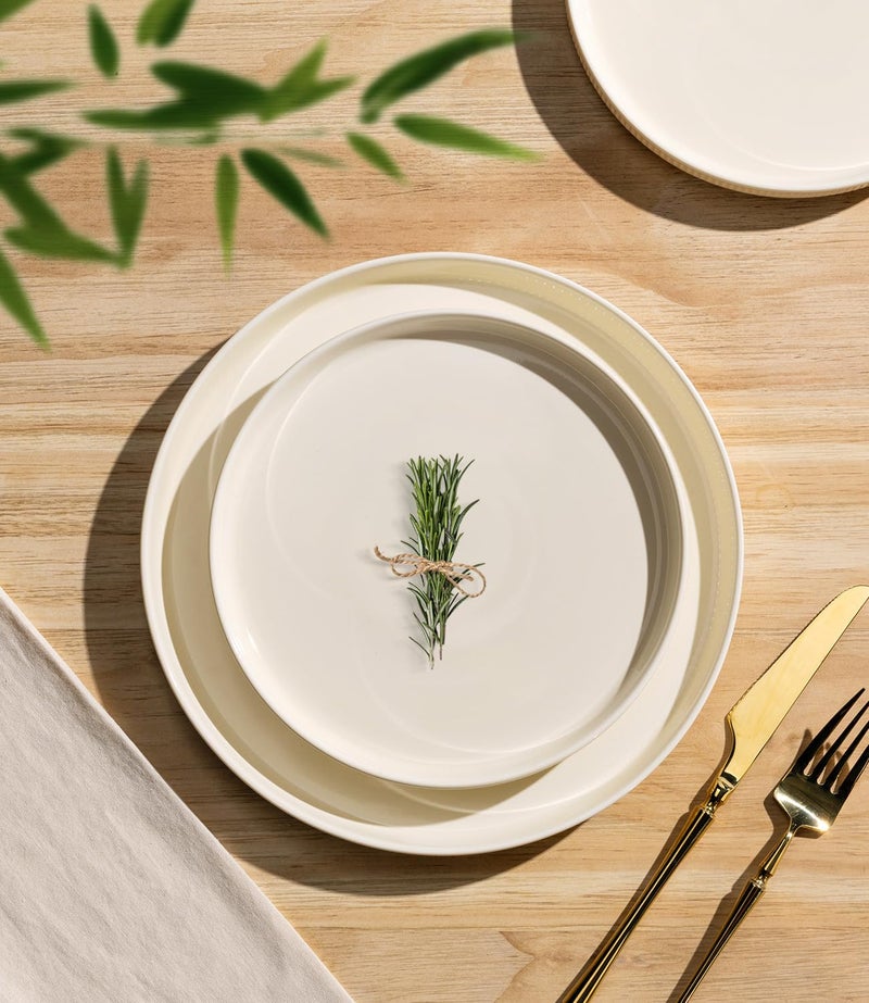 TheTerra Ceramic Dinnerware Sets with Pasta Bowls for 4, 16 Pieces Porcelain Lightweight Speckled Plates and Bowls Sets, Scratch Resistant Dish Set, Oven & Microwave & Dishwasher Safe, Beige - Image 2