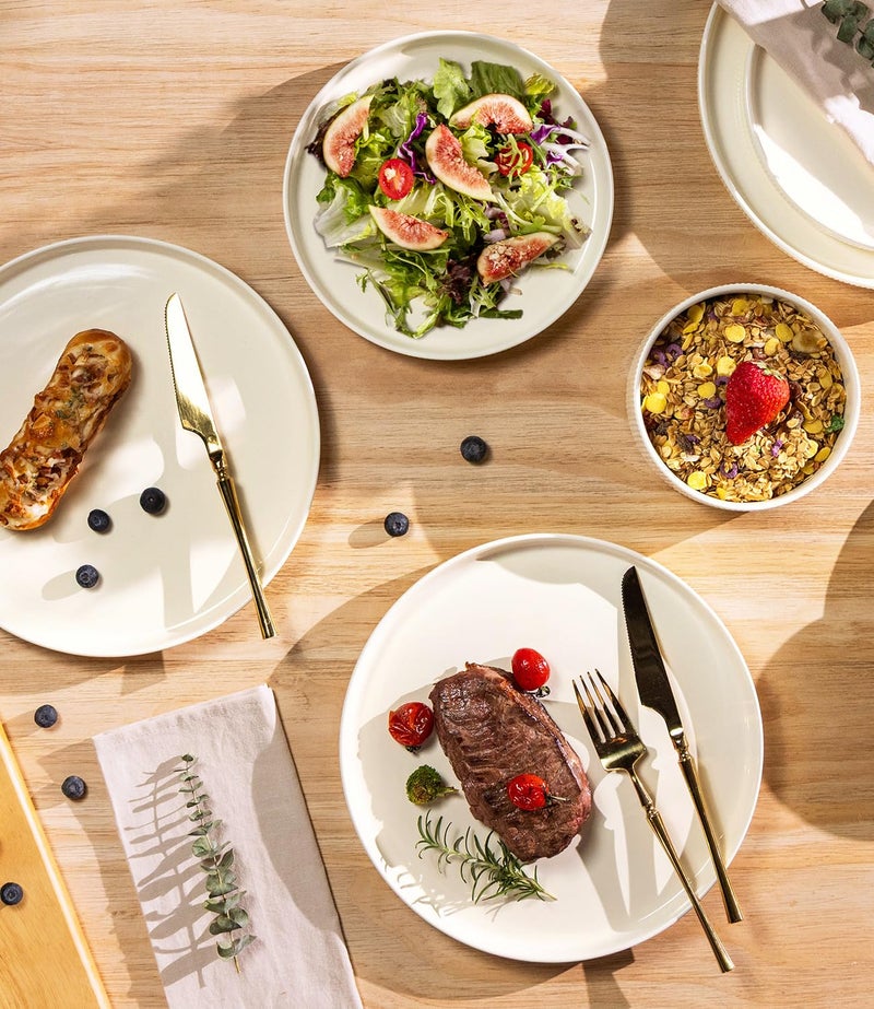 TheTerra Ceramic Dinnerware Sets with Pasta Bowls for 4, 16 Pieces Porcelain Lightweight Speckled Plates and Bowls Sets, Scratch Resistant Dish Set, Oven & Microwave & Dishwasher Safe, Beige - Image 3