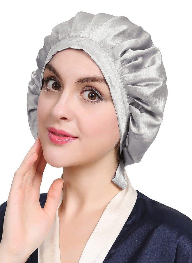 LilySilk 100% Mulberry Silk Bonnet, Silk Night Sleep Cap Adjustable Hair Wrap for Sleeping, Silvergray - Image 1
