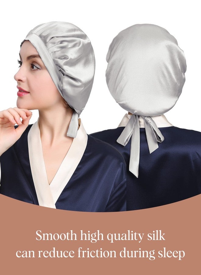 LilySilk 100% Mulberry Silk Bonnet, Silk Night Sleep Cap Adjustable Hair Wrap for Sleeping, Silvergray - Image 4