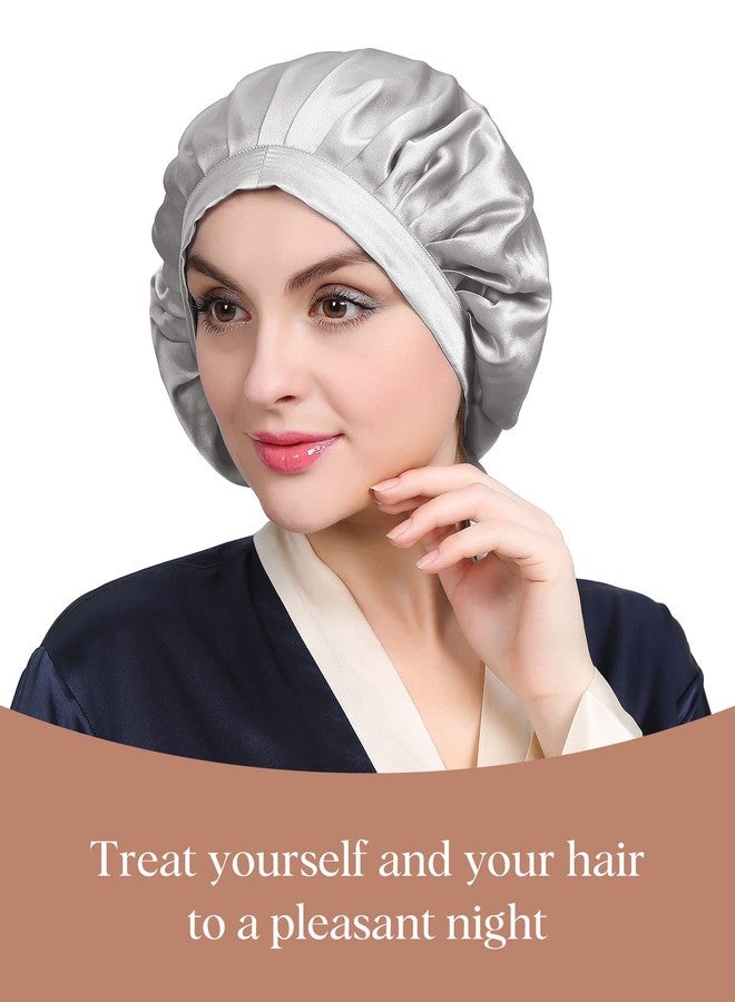 LilySilk 100% Mulberry Silk Bonnet, Silk Night Sleep Cap Adjustable Hair Wrap for Sleeping, Silvergray - Image 3