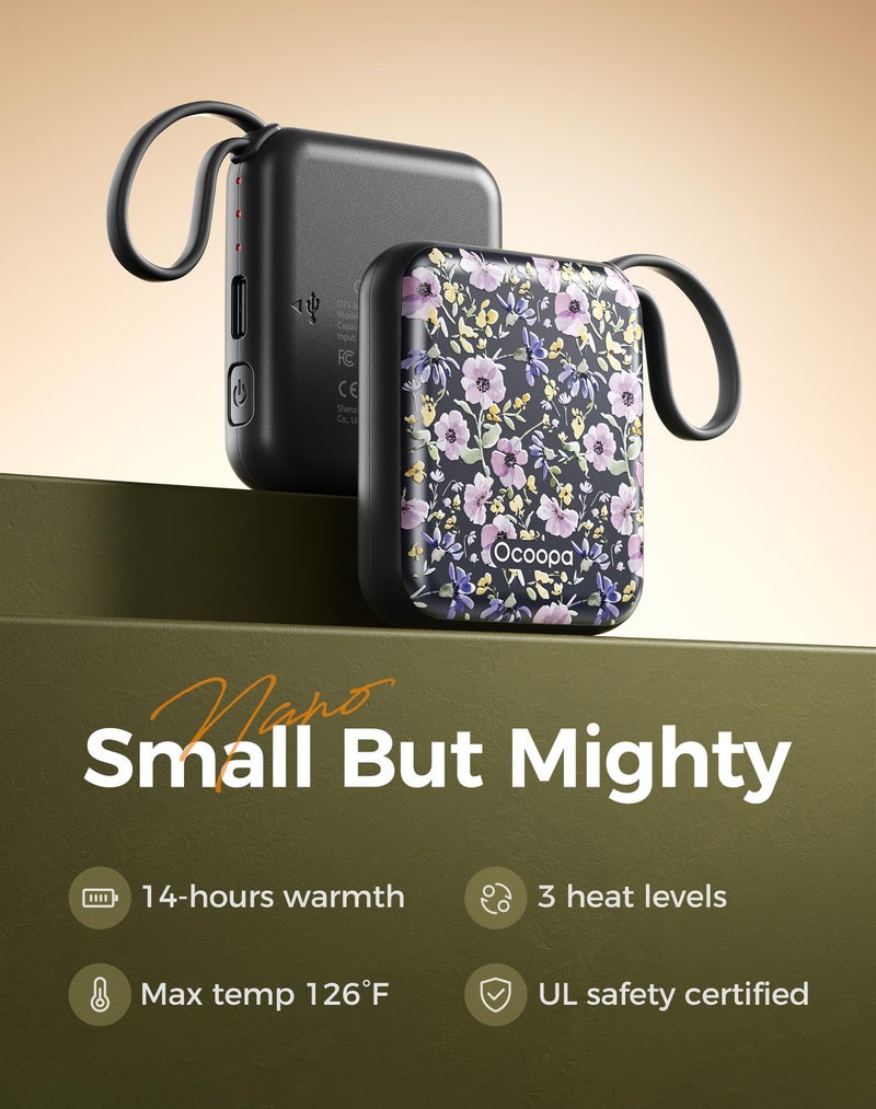 Ocoopa Hand Warmers Rechargeable UT5 Nano â€“ Slim Electric Pocket Heater, Smart Temp Control, 14Hrs Battery, UL Safety, Artists in Bloom Design, Practical Gifts for Women, Christmas, Outdoor, Office - Image 3