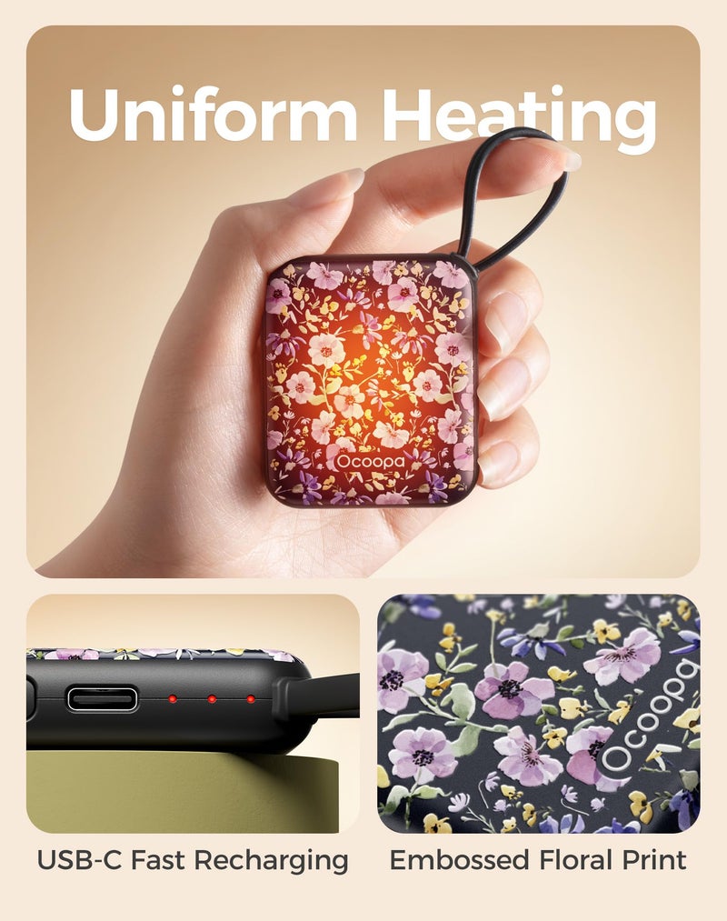 Ocoopa Hand Warmers Rechargeable UT5 Nano â€“ Slim Electric Pocket Heater, Smart Temp Control, 14Hrs Battery, UL Safety, Artists in Bloom Design, Practical Gifts for Women, Christmas, Outdoor, Office - Image 5