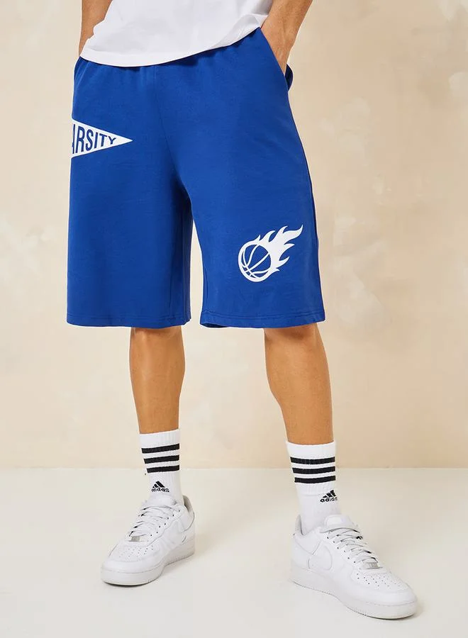 Styli Oversized Terry Shorts with Basketball Print