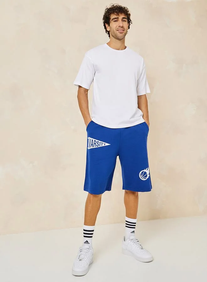 Styli Oversized Terry Shorts with Basketball Print