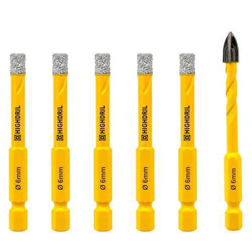 HIGHDRIL Dry Diamond Drill Bits - 6Pcs 1/4 inch (6/6/6/6/6mm+6mm carbide drill bit) Diamond Core Drill Bits Set with Quick-fit Hex Shank for Granite Marble Porcelain Tile Ceramic Dekton - Image 1