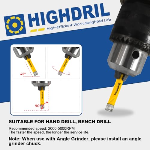 HIGHDRIL Dry Diamond Drill Bits - 6Pcs 1/4 inch (6/6/6/6/6mm+6mm carbide drill bit) Diamond Core Drill Bits Set with Quick-fit Hex Shank for Granite Marble Porcelain Tile Ceramic Dekton - Image 5