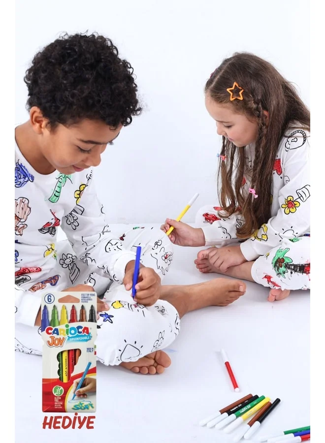 zuzunga Long Sleeve Children’s Pajama Set with the Cutest Figures and a Free Coloring Pen.