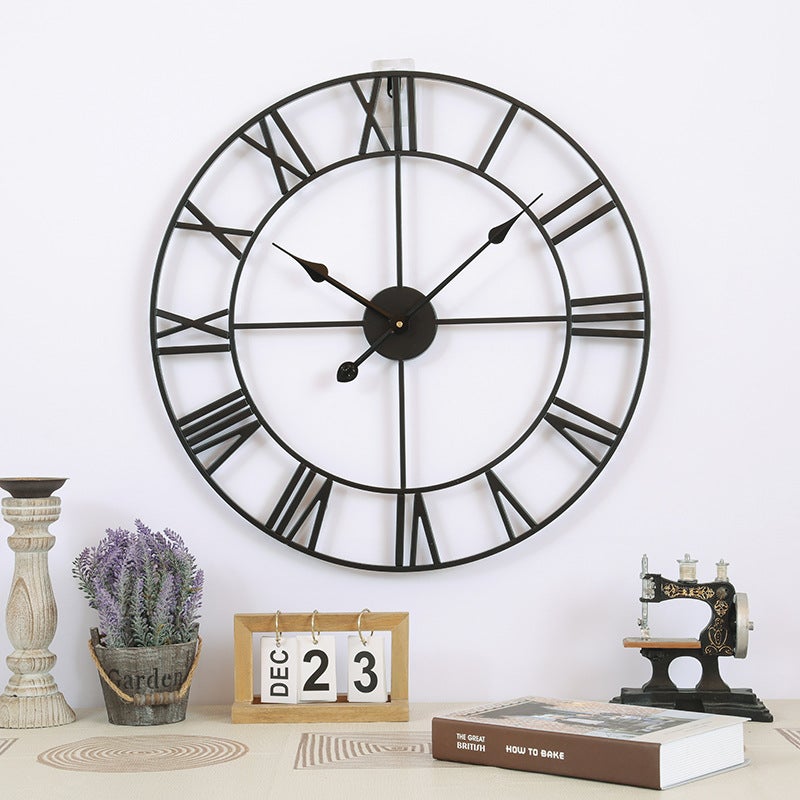 European Style Wall Clock, Simple Living Room Clock, Wrought Iron Silent Digital Wall Clock, Creative Decorative Clock, Clock - Image 3