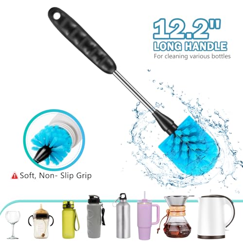 Rkddo 122 inch Bottle Brush Set of ThreeWashable Coffee Cups Water Bottles Baby Bottles Straws togo Cups LongHandled 3in1 Stainless Steel Bottle Brushes Blue - Image 3