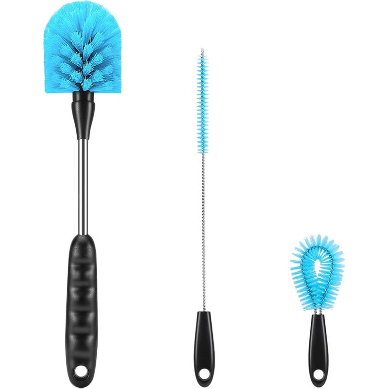 Rkddo 122 inch Bottle Brush Set of ThreeWashable Coffee Cups Water Bottles Baby Bottles Straws togo Cups LongHandled 3in1 Stainless Steel Bottle Brushes Blue - Image 2