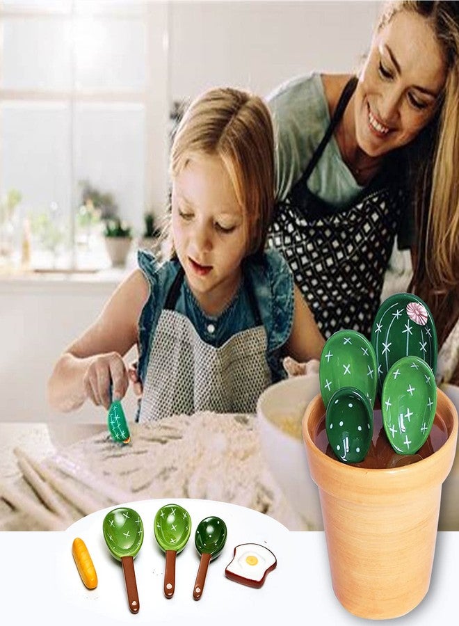 Sirensky Cactus Measuring Spoons Set in Pot with Stand,Ceramic Cacti Measuring Spoons Set with Measuring Cup for Baking,Salt,Sugar (Pure Green) - Image 3