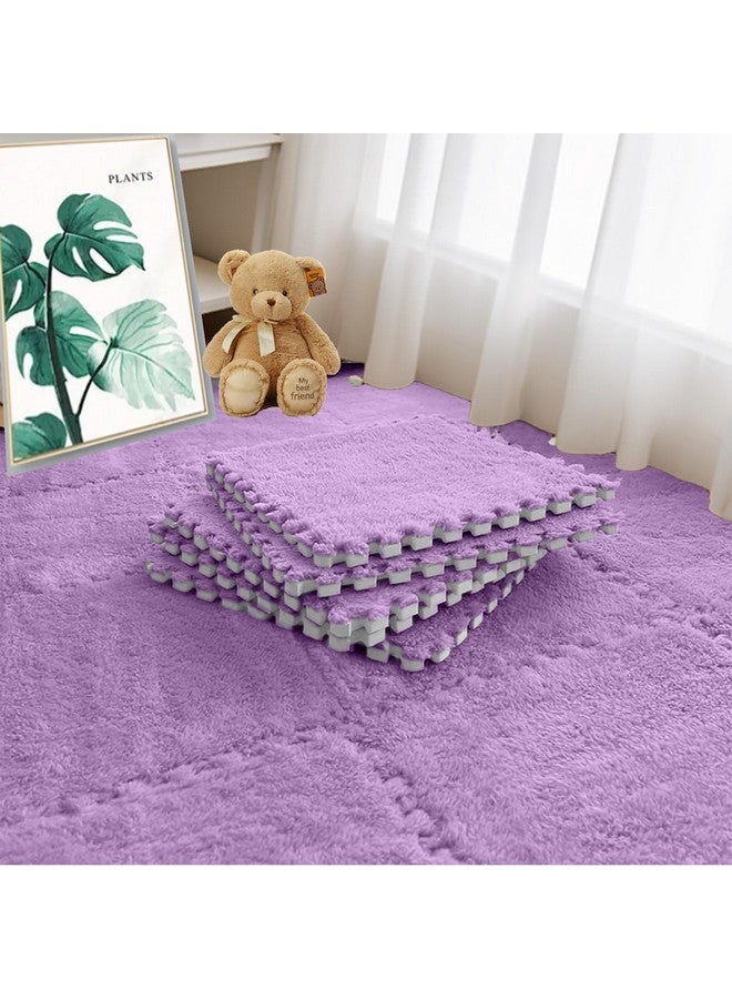 Jaderlu 16pcs 0.6" Thickened Interlocking Tile Mats,Fluffy Shaggy Soft EVA Foam Area Rug for Living Room & Bedroom,Non-Slip Protective Floor Carpet Play Mat Kids Baby Dorm Home Decor (11.8ft, Purple) - Image 1