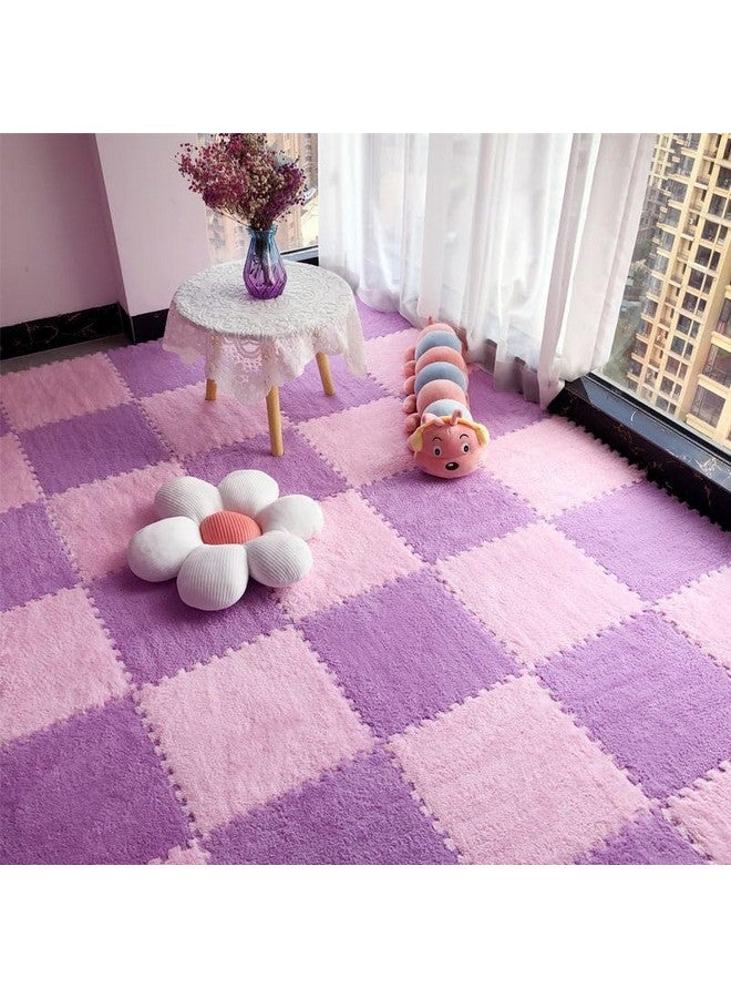 Jaderlu 16pcs 0.6" Thickened Interlocking Tile Mats,Fluffy Shaggy Soft EVA Foam Area Rug for Living Room & Bedroom,Non-Slip Protective Floor Carpet Play Mat Kids Baby Dorm Home Decor (11.8ft, Purple) - Image 3