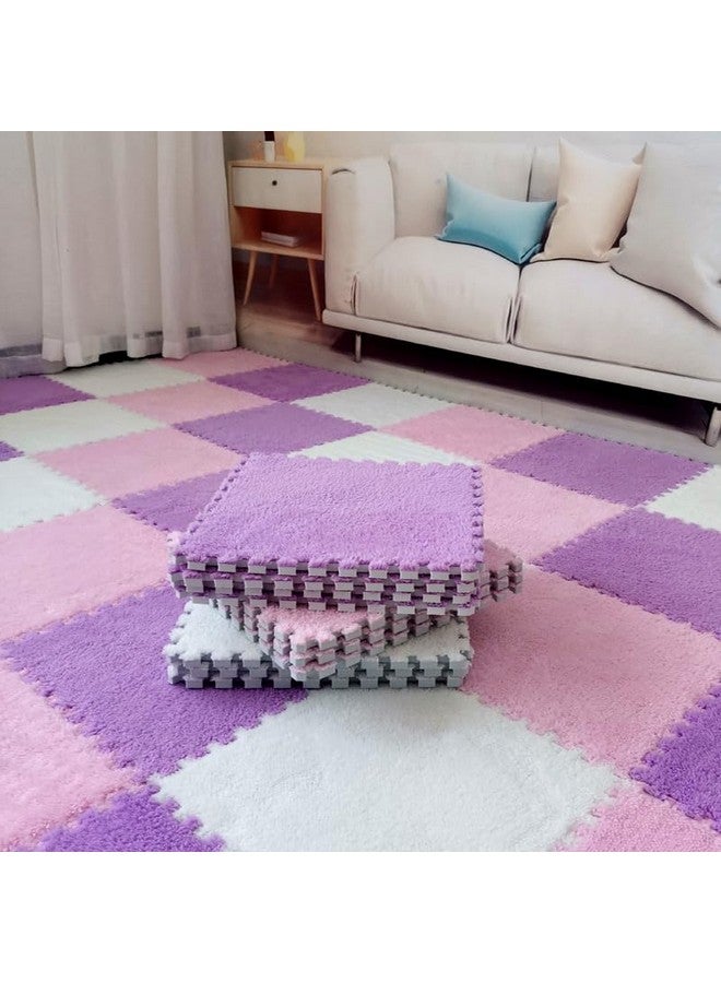 Jaderlu 16pcs 0.6" Thickened Interlocking Tile Mats,Fluffy Shaggy Soft EVA Foam Area Rug for Living Room & Bedroom,Non-Slip Protective Floor Carpet Play Mat Kids Baby Dorm Home Decor (11.8ft, Purple) - Image 5