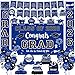 LINHAXM 2026 Graduation Decorations Blue and Black Graduation Decorations Set with Congrats Grad Banner Backdrop Porch Sign Hanging Swirls Balloons Honeycomb Centerpieces for Congrats Grad Party Decorations - Image 3
