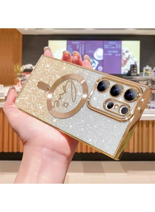 For Samsung Galaxy S24 Ultra Case Magnetic,for Women Girl Soft Cute Luxury Love Heart Plating Bling Gradient Glitter Phone Case Compatible with MagSafe Clear Shockproof Back Cover (Gold) - Image 3